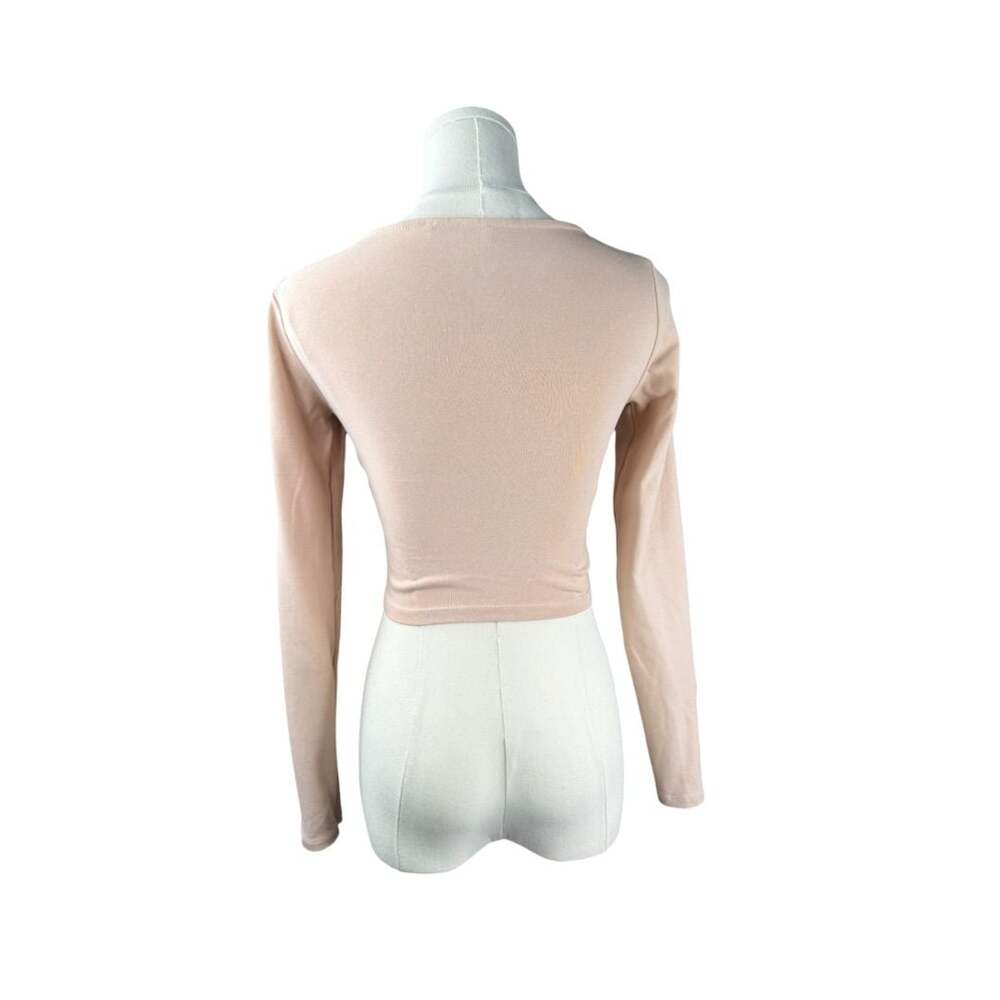 Zara Women Light Tan Ribbed Knit Square Neck Cropped Casual Top Size M - Picture 4 of 5